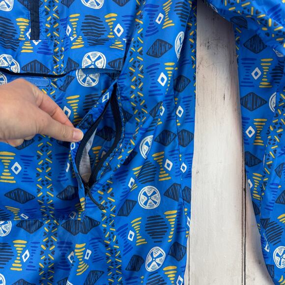 North Face Lake Blue Song Line Print Novelty Fanorak Windbreaker Size Large - Picture 9 of 16